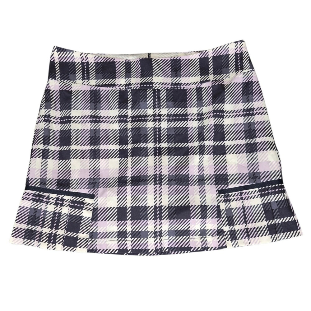 Golftini Sail Away Performance Side Pleat Golf Skort Purple Plaid Womens 14 NWT